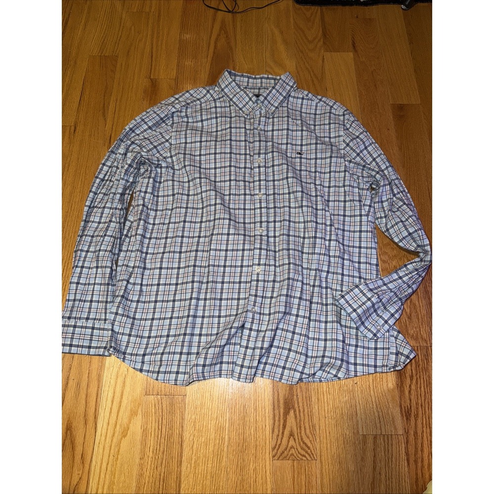 Vineyard Vines Flannel Mens XXL Blue Plaid Classic Fit Whale Shirt Pink Blue